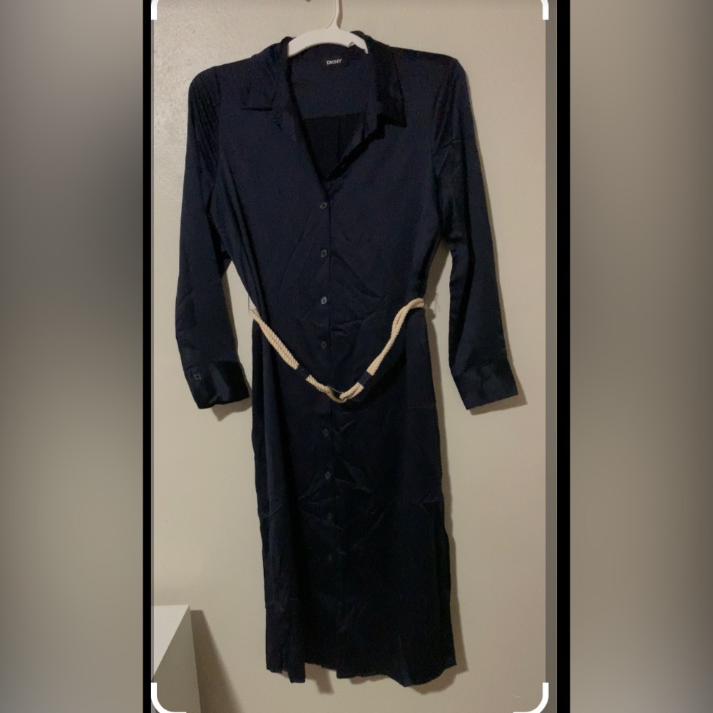 ✨⚡️💥DKNY Muse Silk Maxi Shirt Dress Navy Blue